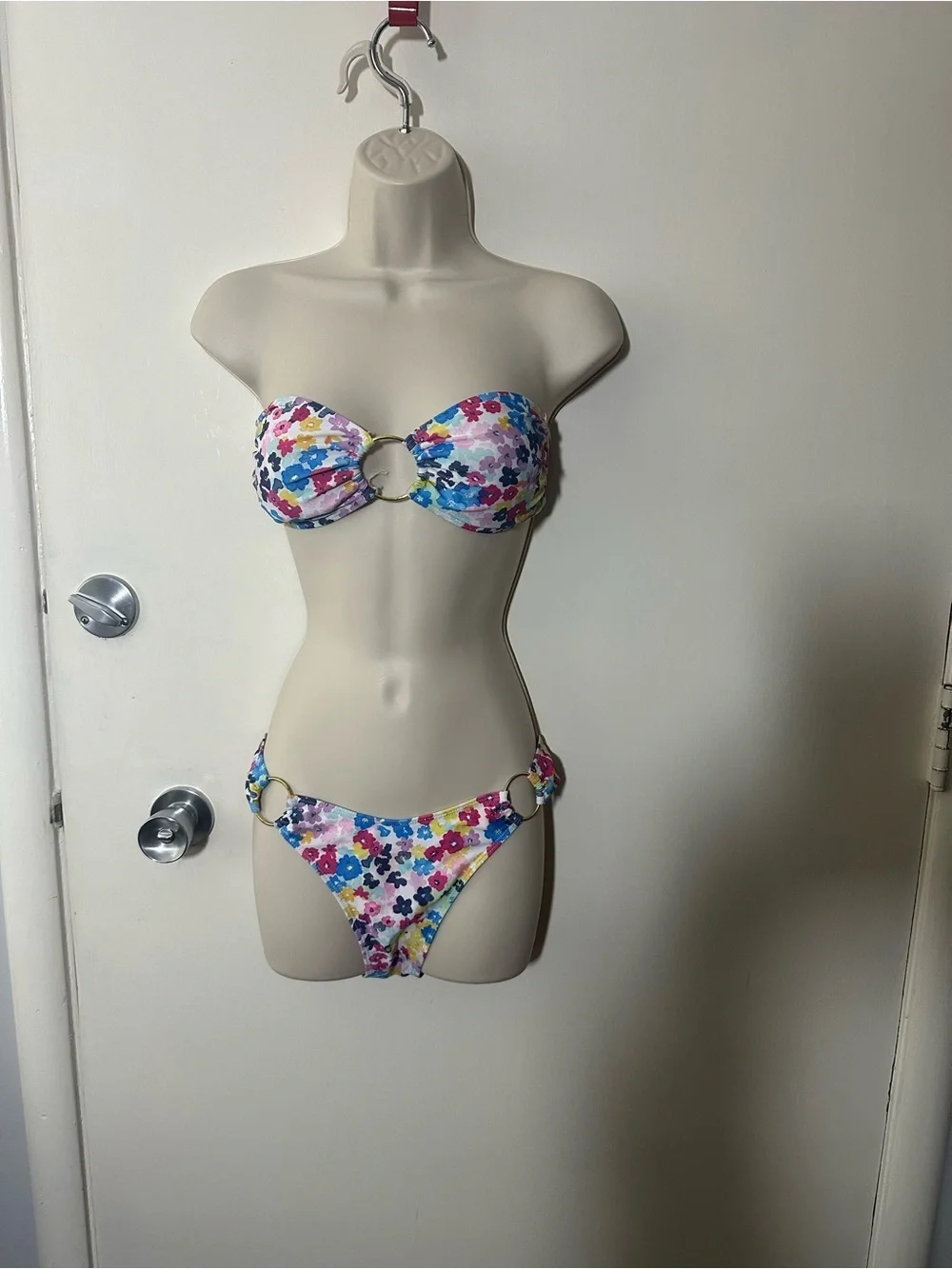 Lulu's Multicolor Floral Ring-Front Bandeau Bikini